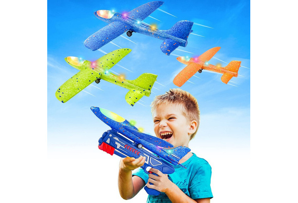 3 Pack Airplane Launcher Toys, 2 Flight Modes LED Foam Glider