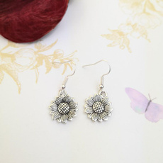 Earring, Flowers, silver
