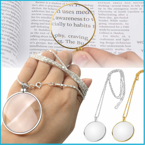 1PCS 5x Magnifier Jewelry Lens Pendant Loupe Chain Monocle Necklace