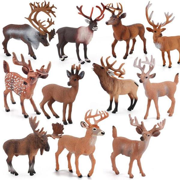 Mini Wild Animals Moose Wapiti Sika Deer Figures Model Action Figures ...