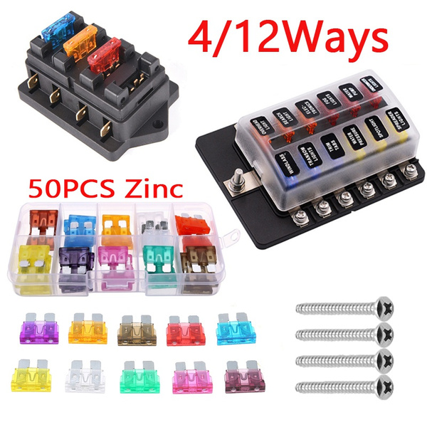 4/12 Ways Blade Fuse Box Holder Standard Blade Fuse Blocks with LED