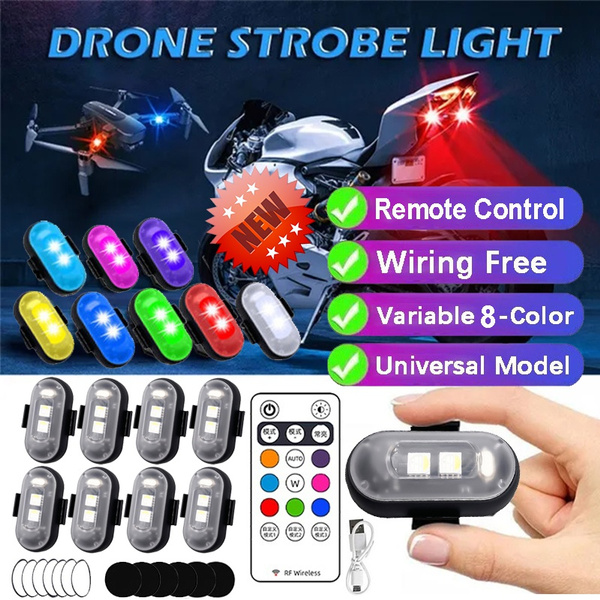 Newest 8 Colors Remote Control USB Charging Motorcycle Drone Aircraft  Lights Strobe Light Warning Lights Suitable LED Anti-Collision Bike Tail /Model  Aircraft Night Flying Mini Signal Flashing RGB Night Mini Strobe Warning