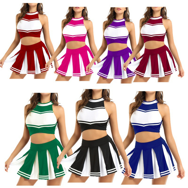 2Pcs Women Cheerleading Costume Uniform Outfit Sleeveless Crop Top with ...