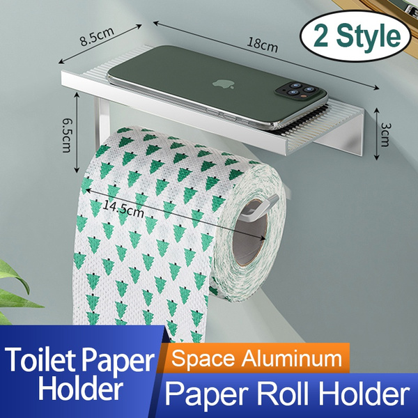 2 Style Wall Mounted Toilet Paper Roll Holder With Phone Storage