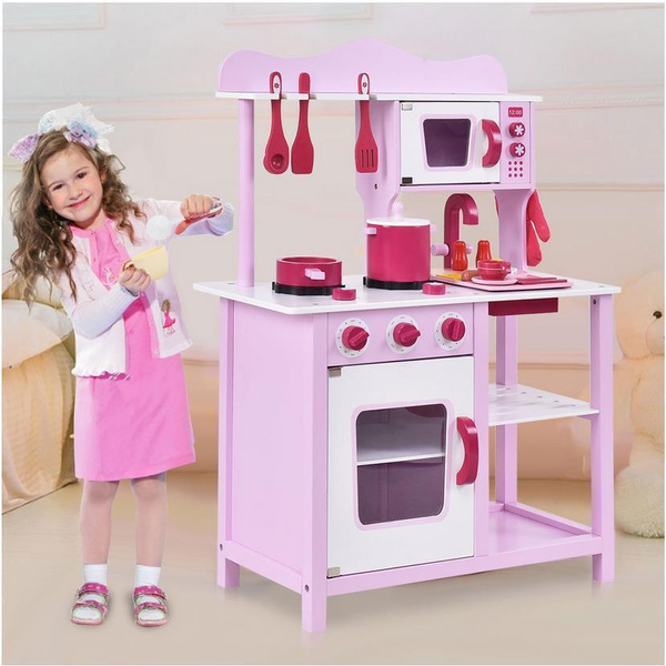 Wood Kitchen Toy Kids Cooking Pretend Play Set Toddler Cooking Food ...