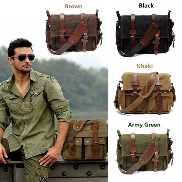 Fashion Men's Vintage Canvas Leather Messenger Bag Satchel School