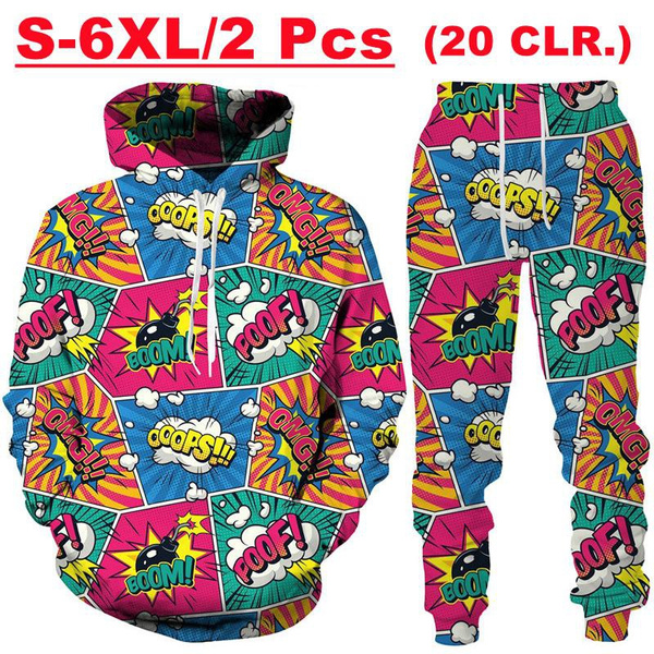 Cartoon Comic 3D Letter Print Unisex Cool Hoodie + Pants Suit Funny ...