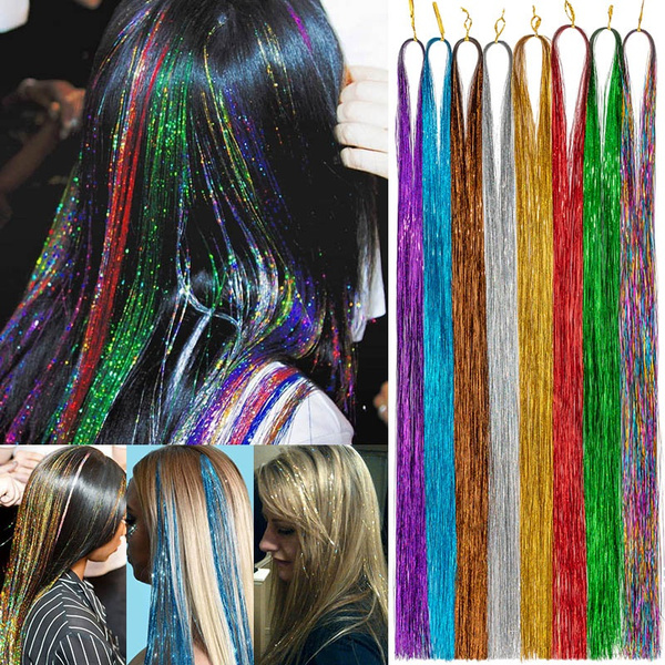 2bundles/Pack 48inch Hair Glitter Hair Tinsel Extension Sparkling Shiny ...