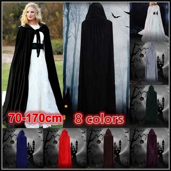 8 Colors Gothic Hooded Velvet Cloak Adult Elf Witch Long Purim Carnival ...