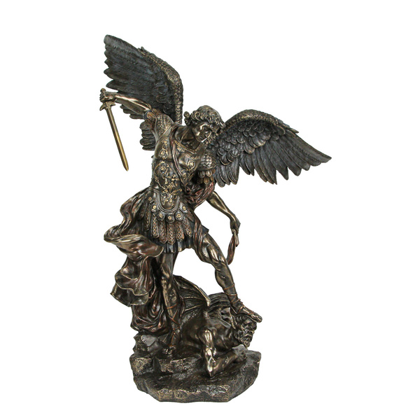 Bronze Finish St Michael Slaying Lucifer Statue with Hand Painted ...