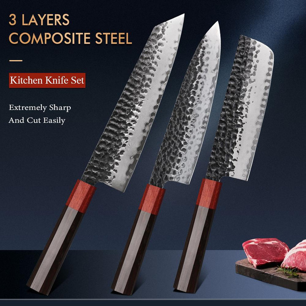 TURWHO 3PCS Japan Professional Nakiri Knife Kiritsuke Knife Chef Knife