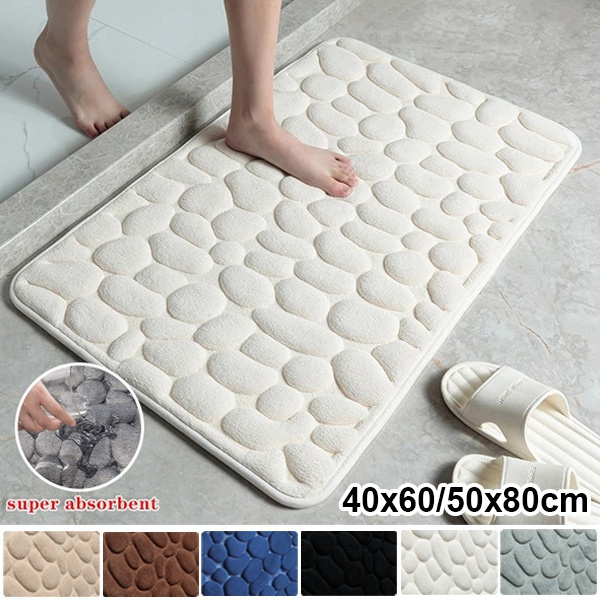 Cobblestone Embossed Bathroom Bath Mat Non-slip Carpets In Wash