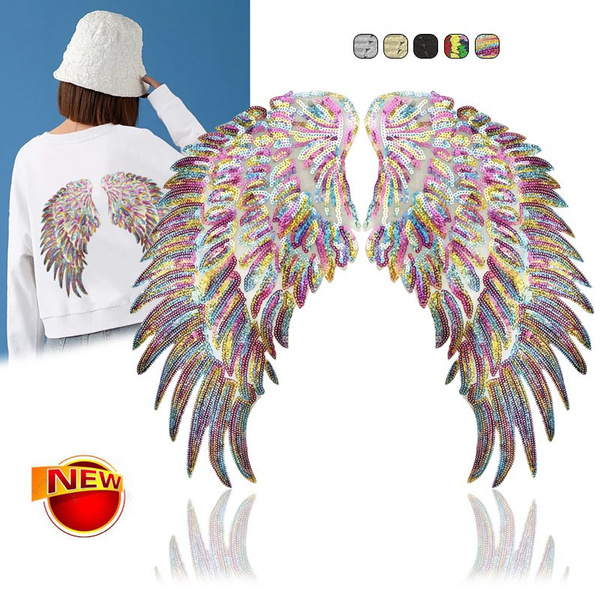 DIY craft applique Large Angel Wings Sequin Patches Iron on Sew on