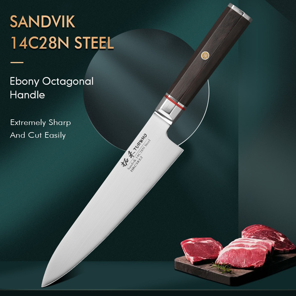 TURWHO 8 Inch Chef Knife Sandvik 14C28N Steel Ultra Sharp Blade Japanese Kitchen Knife Meat Fish