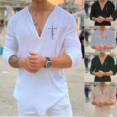 sleeve v-neck, Summer, Fashion, men's cotton T-shirt