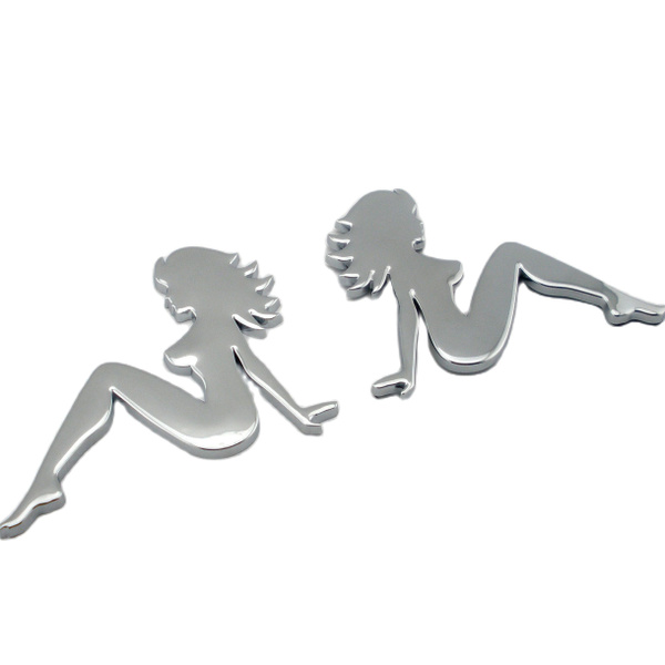 A Pair Chromed Pin Up Girl Naked Nude Sitting Sexy Lady Rat Rod Car Emblem Badge Decal Auto 2215