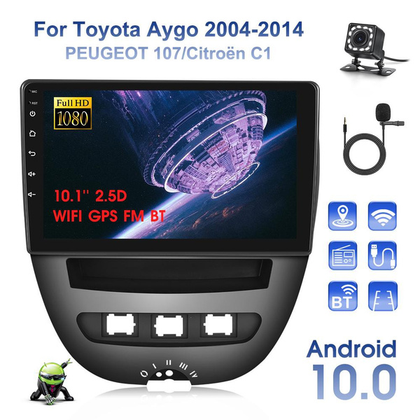 Hikity 2+64G 10,1" Android Autoradio Pour Toyota Aygo 2004-2014/Peugeot 107/Citroën C1 Autoradio Avec Wireless CaePlay Android Auto, écran Tactile Pour Voiture Avec Navi GPS WiFi MIC Caméra De Recul