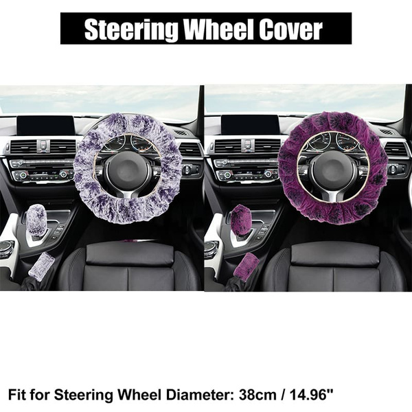 Universal Faux Fur Car Steering Wheel Cover with Handbrake Cover Gear