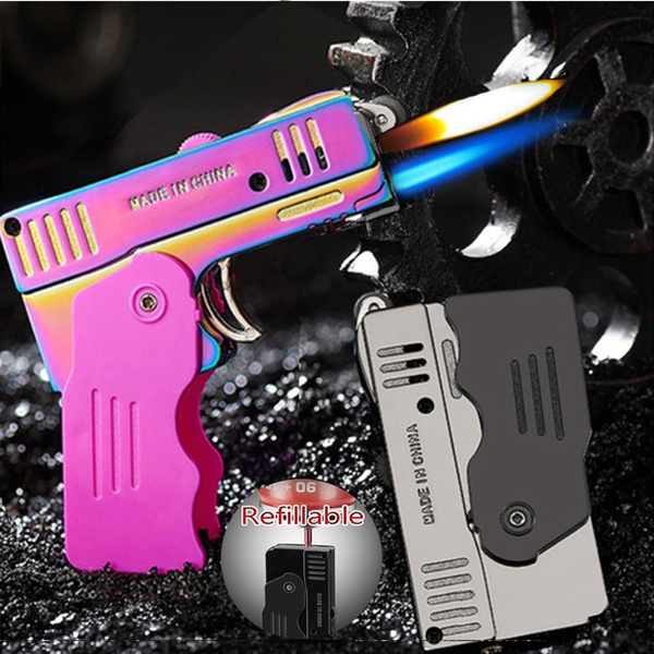 Pistol Lighters Smoking Torch Lighter Butane Gas Windproof Double Jet