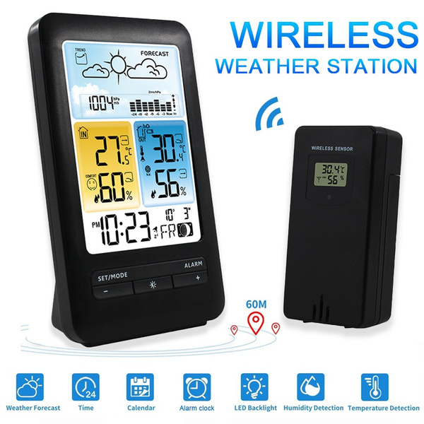 Wireless Weather Station Indoor Outdoor Thermometer Hygrometer Color  Display Temperature Humidity Monitor with Atomic Clock and Adjustable  Backlight, Weather Thermometers with Forecast and Moon Phase