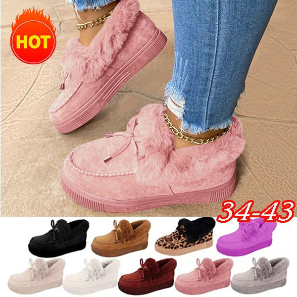 Winter Fashion Women's Warm Shoes Snow Boots Bow Suede Faux Fur