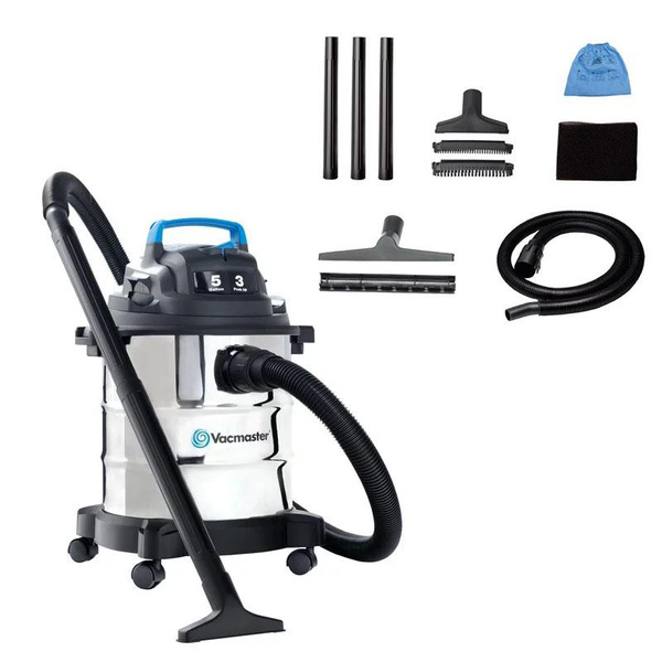 5 Gallon 3 Peak HP Stainless Steel Wet/Dry Vacuum Professional Wet Dry ...