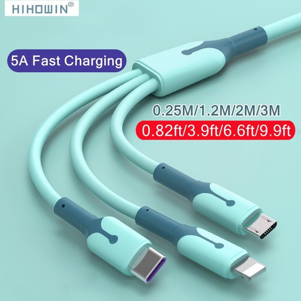 Liquid Silicone 3 in 1 USB Charging Cable Micro USB Type C Charger