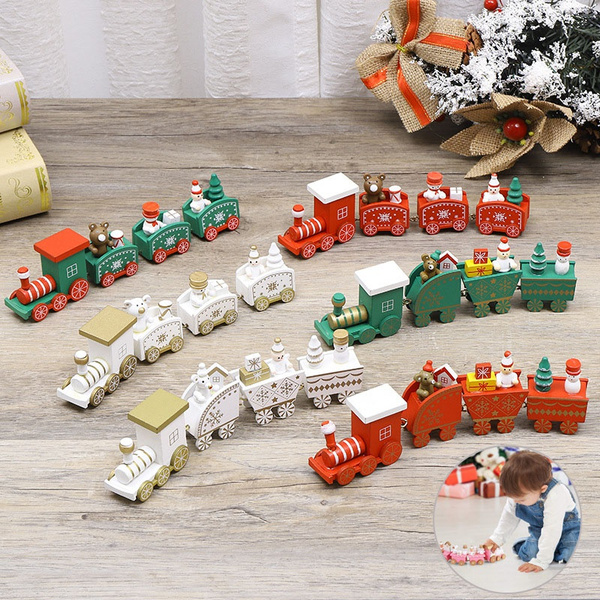 11 Types Cartoon Christmas Wooden Train Set Ornaments Kids Holiday Gift ...
