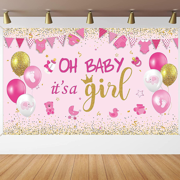 Oh Baby It's A Boy Banner Backdrop - 6x3.6ft Blue Baby Shower Photo Background With String
