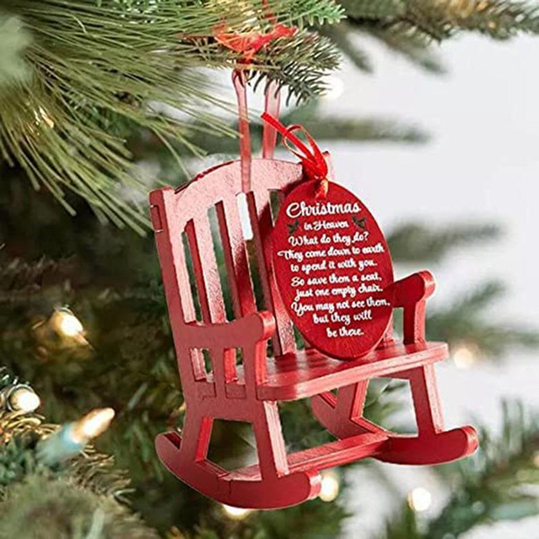 Christmas In Heaven Memorial Ornament Mini Wooden Rocking Chair Tag