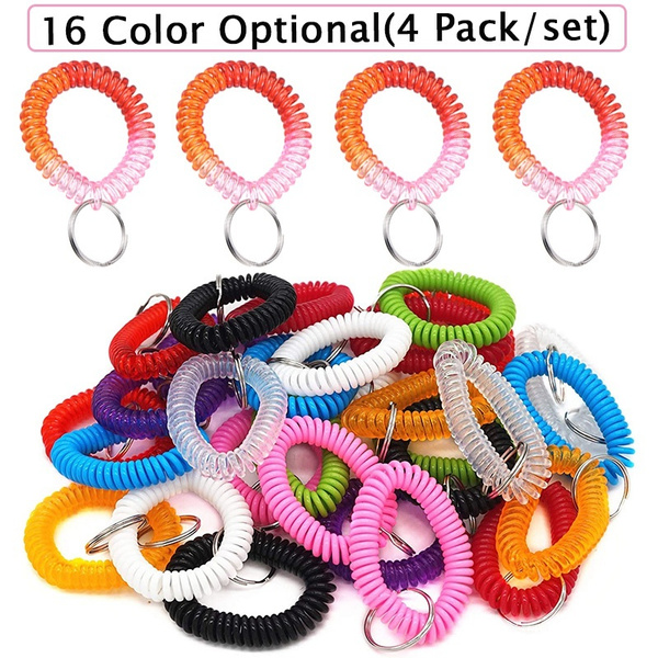 6-Pack Black Plastic Wrist Keychains - Stretchable Spiral Key Holders With Keyrings
