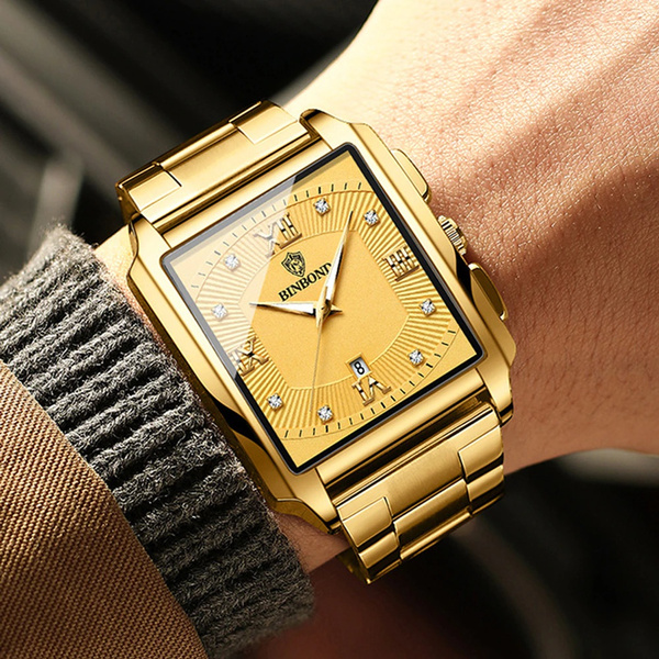 Binbond Gold Men's Watches Luxury Original Stainless Steel Waterproof ...