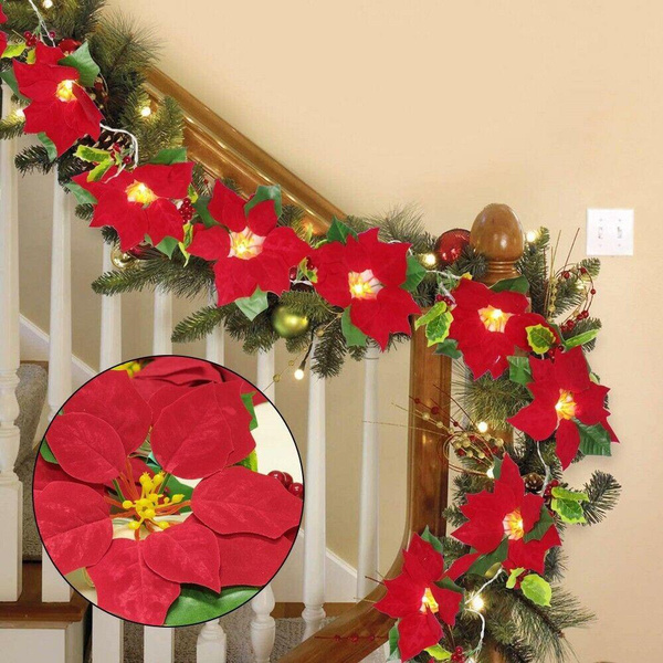 Artificial Poinsettia Garland Christmas Ornaments Christmas Rattan Red