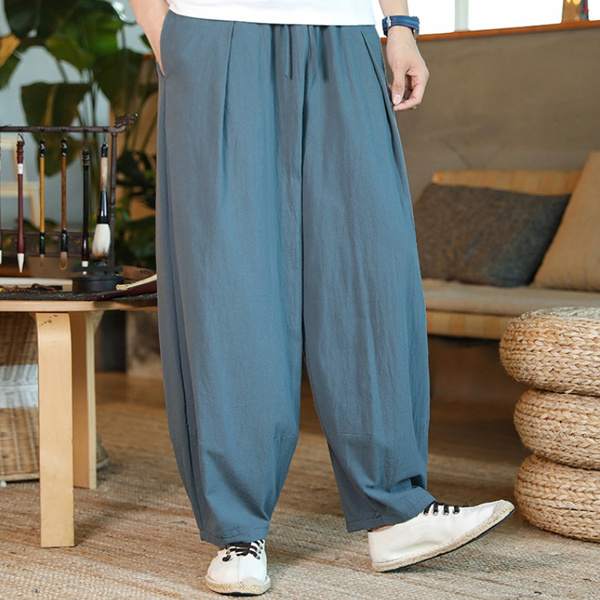 Chinese Wind Men's Linen Pants Loose Pants Cotton Wide-leg Pants Summer ...