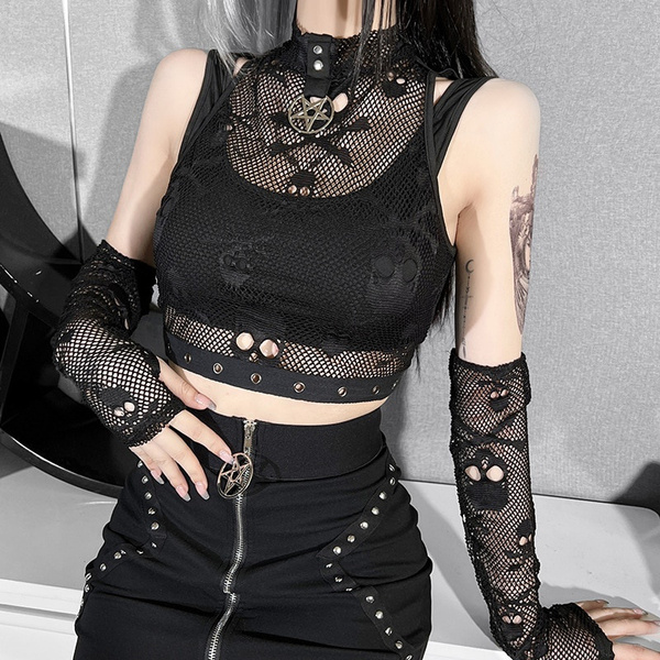 Grunge Aesthetic Lace Gothic Crop Top Dress