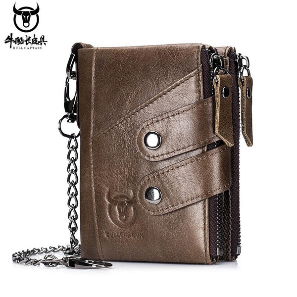 Genuine Leather Men Wallets Fashion Trifold Wallet Zip Coin Pocket Purse