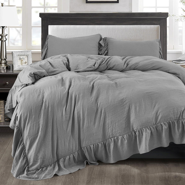 HIGBEDDING Gray Duvet Cover Queen King Size Washed Quilt Covers, Soft