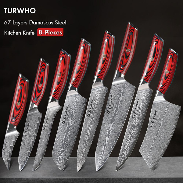TURWHO 8 Piece Knife Set 67 Layer Damascus Steel VG10 Core 8.2" Chef's