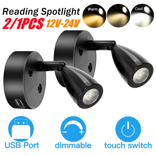 Marvix LED Reading Light – 12V 24V Spotlight – Black Touch Dimmer Switch With USB – Campervan Boat