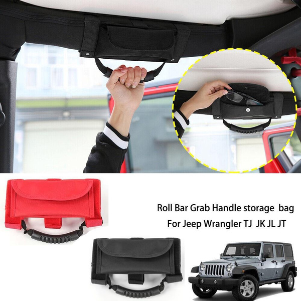 Car Roof Roll Bar Grab Handle with Storage Bag Top Grip Handle for Jeep Wrangler/BJ40 Wish