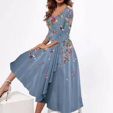 sleeve v-neck, Swing dress, loosedresse, Floral