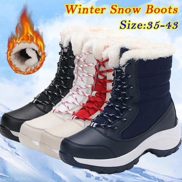 Women waterproof fur lining best sale slip on snow boots