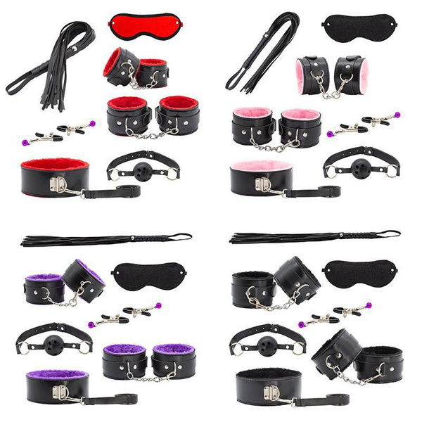 7pcs Couples Sex Toy For Adult Game Erotic Bdsm Sex Kits Bondage Handcuffs Sex Game Whip Gag Sm 9605