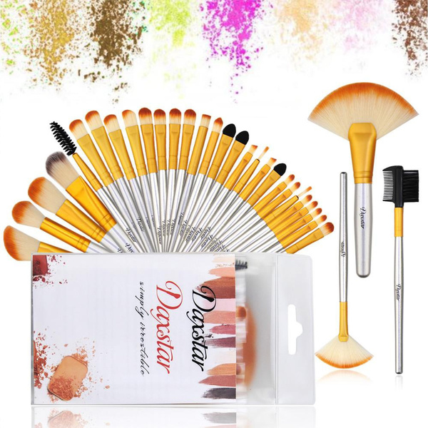 32 Bright Yellow Makeup Brushes Set Professional Multiple Makeup