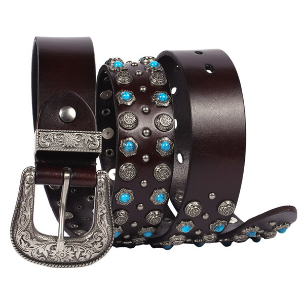 Studded Leather Punk Belt Men, Men Belts Studded Jeans