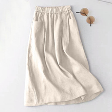 elastic waist, Cotton, looseskirt, Elastic