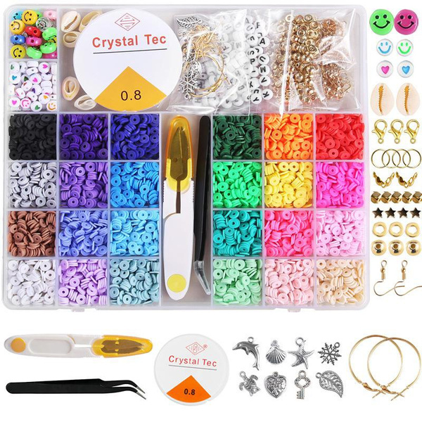 Clay Beads for Bracelet Making, Flat Round Polymer Clay Beads 6mm Spacer  Beads with Pendant Charms Kit and Elastic Strings for Jewelry Making Kit  Bracelets Necklace