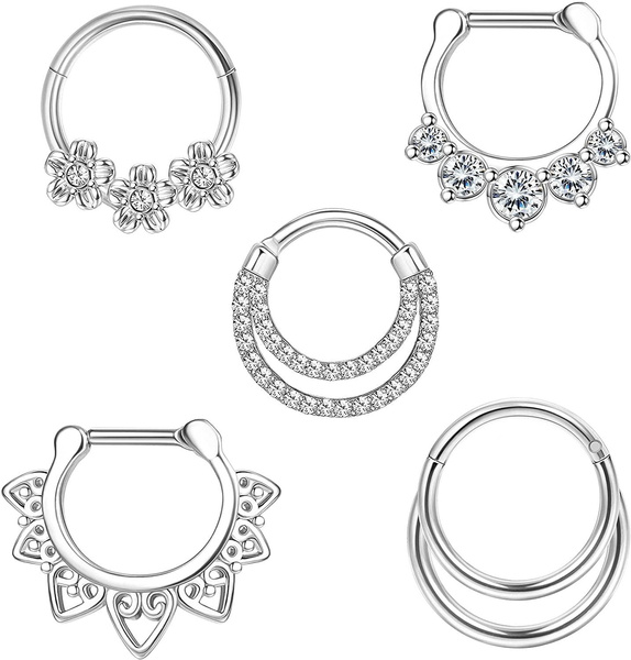 5pack 16G Spacer Ring Stainless Steel CZ Nose Hoop Tragus Spiral