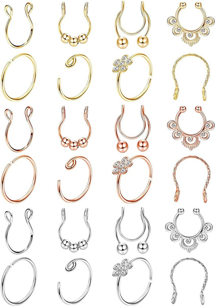 24 Pieces of 20-gram Artificial Septum Perforated False Nose Hoop ...