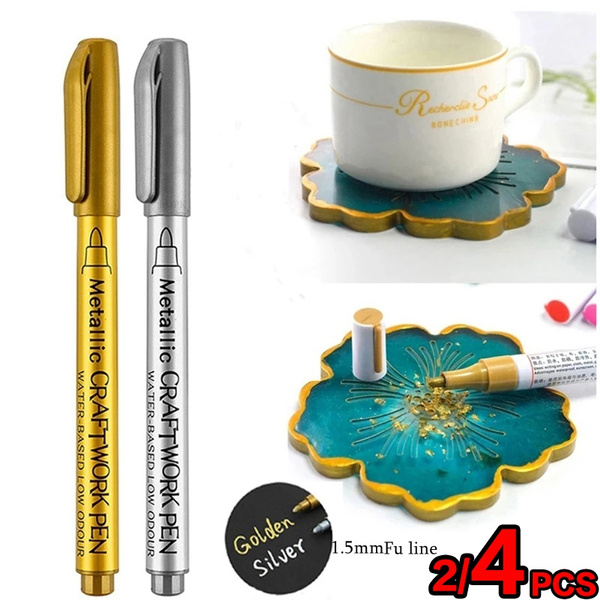 2/4 Pcs DIY Metal Waterproof Permanent Paint Marker Pens Gold Silver 1